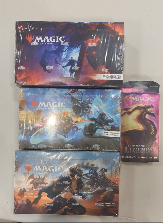 SALE! 1 commander legends collector hanger pack. 1 aetherdrift play box. 1 duskmourn play box. 1 thunder junction play box