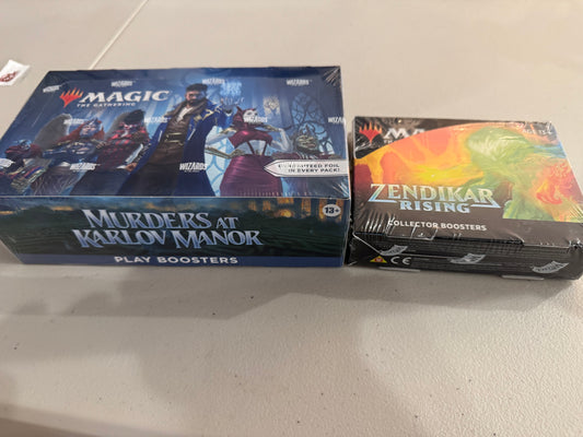 Zendikar Rising Collector box and Murders at Karlov Manor Play booster box