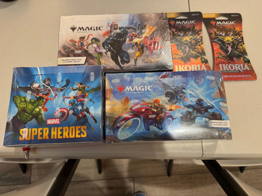 New Sale Marvel play and Jumpstart boxes and Aetherdrift play and two Ikoria collector packs